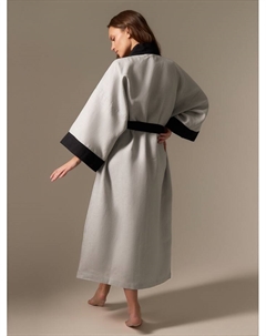 Халат женский домашний SL HOME Elegant, размер 44-52, лён 100%, серый Sima-land home