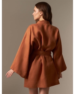 Халат женский короткий SL HOME «Brown», размер 44-52, 100% лён, 150 г/м2 Sima-land home