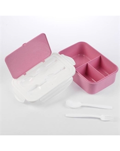 Ланч-бокс в школу «Фламинго», с приборами, пшеничная солома, 1.4 л, 21.5×7.3×15 см, розовый Take it easy