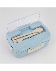 Ланч-бокс в школу, 800 мл, с приборами, 12×7.6×20 см, пшеничная солома, голубой Take it easy