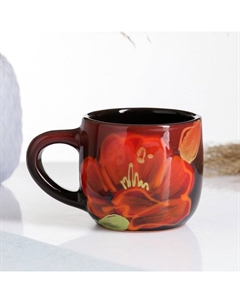 Кружка "Форма" 0,2л / 7,5х8,5см, мак на черном Псковский гончар