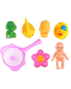 Резиновые игрушки для ванны «Игры с пупсиком», сачок, в наборе 7 шт. Крошка я