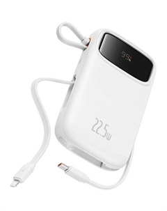 Внешний аккумулятор Qpow2 Dual-Cable Digital Display Fast Charge Power Bank 22.5W 20000mAh (белый) Baseus
