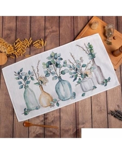 Полотенце Flower mood 7588541 (белый/зеленый) Этель