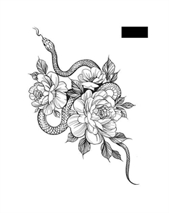 Переводная Временная Татуировка Змея в Пионах Print factory