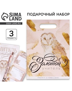 Подарочный набор «Учителю: Золотой учитель»: ежедневник А5, 80 листов, стикеры и ручка шариковая, синяя паста Artfox