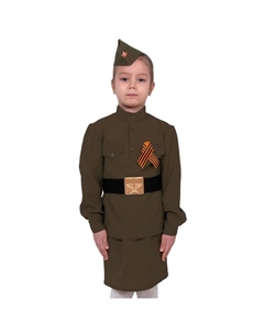 Костюм «Солдаточка»: гимнастёрка, ремень, юбка, пилотка, бант, рост 116–122 см Карнавалофф