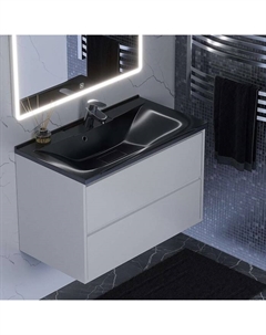 Раковина полувстраиваемая Uperwood Elen, 90 см, с декоративной крышкой, черный металл