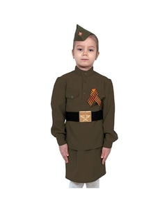 Костюм карнавальный военный «Солдаточка»: гимнастёрка, ремень, юбка, пилотка, бант, рост 110–116 см Карнавалофф