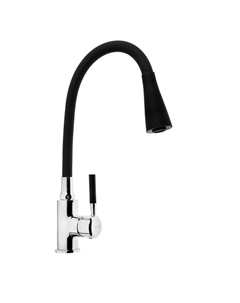 Смеситель для кухни Accoona A9890F-1, однорычажный, силиконовый излив, черный/хром