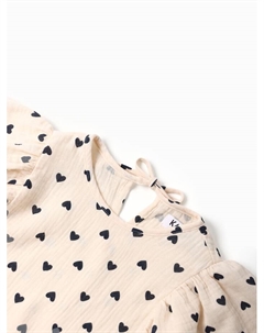 Футболка для девочки из муслина : «Сердечки», бежевая, рост 128 см Kaftan