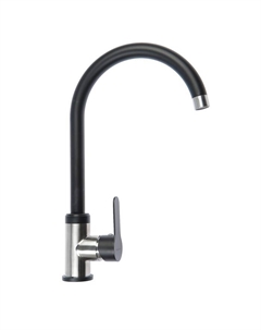 Смеситель для кухни Accoona A48107F, однорычажный, с гайкой, нерж.сталь, черный/хром