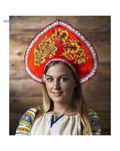 Кокошник «Хохлома принт», красный атлас, ленты МИКС Страна карнавалия