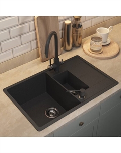 Кухонная мойка кварцевая Uperwood Quartz UPD-05, прямоугольная двухсекционная, цвет 04 чер