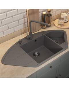 Кухонная мойка кварцевая Uperwood Quartz UPD-06, угловая двухсекционная, цвет 03 серая