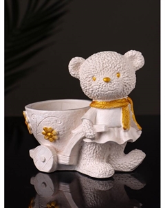 Кашпо гипс «Медведица с тележкой», 10×10×6 см, слоновая кость Хорошие сувениры