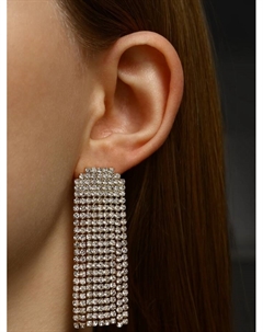 Серьги висячие со стразами «Водопад» мягкий квадрат, белые в золоте Qf