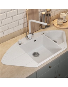 Кухонная мойка кварцевая Uperwood Quartz UPD-06, угловая двухсекционная, цвет 01 белая