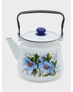 Чайник «Цветы синие», 3.5 л, эмалированная сталь, белый Сибирские товары