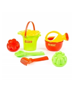 Набор игрушек для песочницы, 7 предметов: ведро, ситечко, совок, грабельки, формочки, лейка, МИКС Полесье
