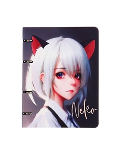 Тетрадь на кольцах А5, 100 листов в клетку Neko, обложка мелованный картон, матовая ламинация, тиснение фольгой Meshu