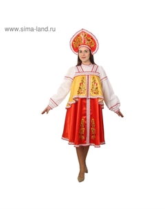 Русский народный женский костюм, платье с отлетной кокеткой, кокошник, красно-жёлтый, р-р 48, рост 170 см Страна карнавалия