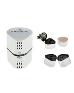 Точилка 3 отверстия с контейнером TRIO Grip 2001 для стандартных, трёхгранных и Maxi карандашей, серая Faber castell