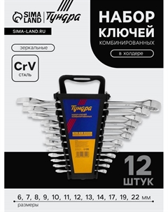 Набор ключей комбинированных в холдере ТУНДРА, CrV, зеркальные, 6 - 22 мм, 12 шт. Tundra