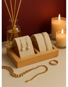 Подставка под серьги, дерево, 2 пары, 10,5×6,8×4,5 см, цвет бежевый Qf