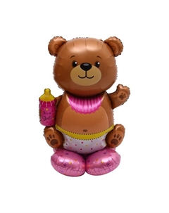 Воздушный шар фольгированный 55" «Мишка с бутылкой на подставке», под воздух Страна карнавалия