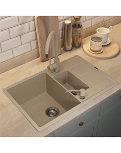 Кухонная мойка кварцевая Uperwood Quartz UPD-05, прямоугольная двухсекционная, цвет 02 беж