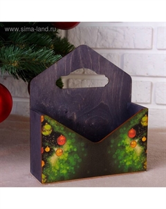 Кашпо деревянное «Подарочный конверт новогодний», деревянная ручка, чёрное, 20.5×18×6 см Дарим красиво