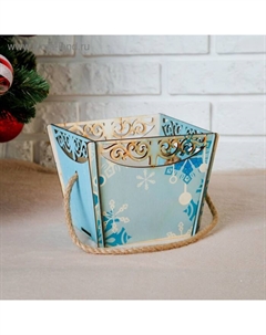 Кашпо деревянное «Корзина подарочная со снежинками», самосборное, ручка- шнур, 17.9×17.3×14.2 см Дарим красиво