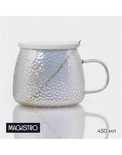 Кружка стеклянная с крышкой и ложкой «Диамант», 450 мл, цвет перламутровый Magistro