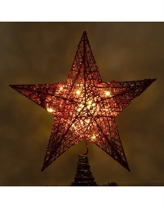 Светодиодная верхушка на ёлку «Звезда красная», 25 см, 20 LED, от батареек CR2032х2, свечение тёплое белое Luazon lighting