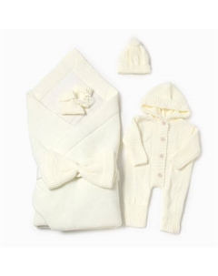 Набор для выписки (одеяло-конверт, бант, комбинезон, пинетки, шапочка), молочный Крошка я