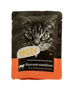 ШБ Влажный корм для кошек,говядина в желе, 28х85 г Tasty