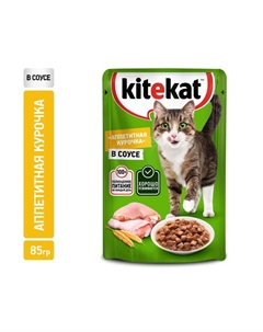 Влажный корм для кошек, курица в соусе, пауч 28×85 г Kitekat