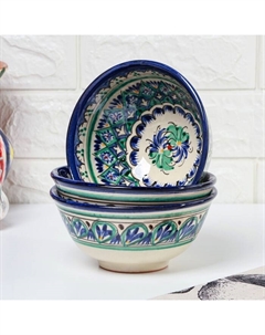 Салатники Риштанская Керамика, 600 мл, d=15 см, набор 3 шт, в подарочной упаковке Шафран