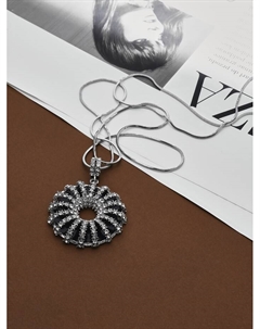 Кулон на цепочке «Свидание», круг с узором, чёрно-белый в серебре, L=70 см Qf