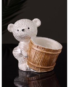 Кашпо гипс «Медведь с горшочком», 9×10×6 см, перламутр Хорошие сувениры