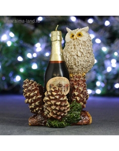 Подсвечник на 1 свечу «Сова на шишках», свеча-шампанское, 18 см Хорошие сувениры