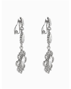 Клипсы для ушей висячие со стразами «Ажур в стразах», эллипс, цвет белый в серебре Qf