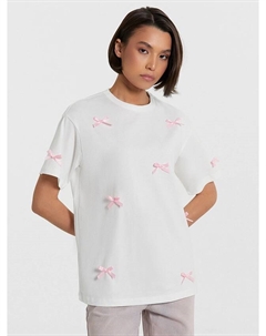 Футболка женская белая с розовыми бантиками Mark formelle