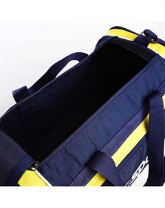 Сумка спортивная мужская на молнии, 3 наружных кармана, длинный ремень, средний размер, синяя, жёлтая Lucky mark