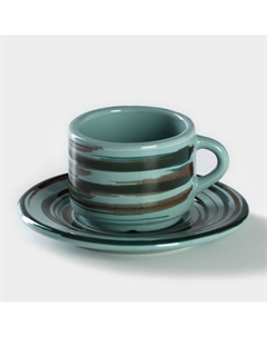 Кофейная пара фарфоровая Tramontano, чашка 80 мл, блюдце d=6 см, зелёная Хорекс