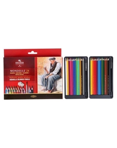 Карандаши цветные акварельные набор 24 цвета, Mondeluz 3711 + точилка + кисть 1 шт., картонная упаковка, европодвес Koh-i-noor