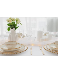 Тарелка глубокая Organic Gold, 620 мл, d=21.5 см, фарфор, белая Доляна