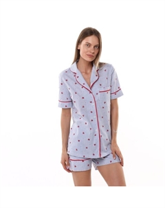 Комплект женский домашни (рубашка/шорты), цвет голубой/красный, размер 46 Modellini