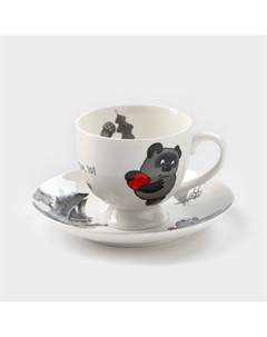 Кофейная пара «Винни Пух», чашка 220 мл, фарфор, белая Quinsberry